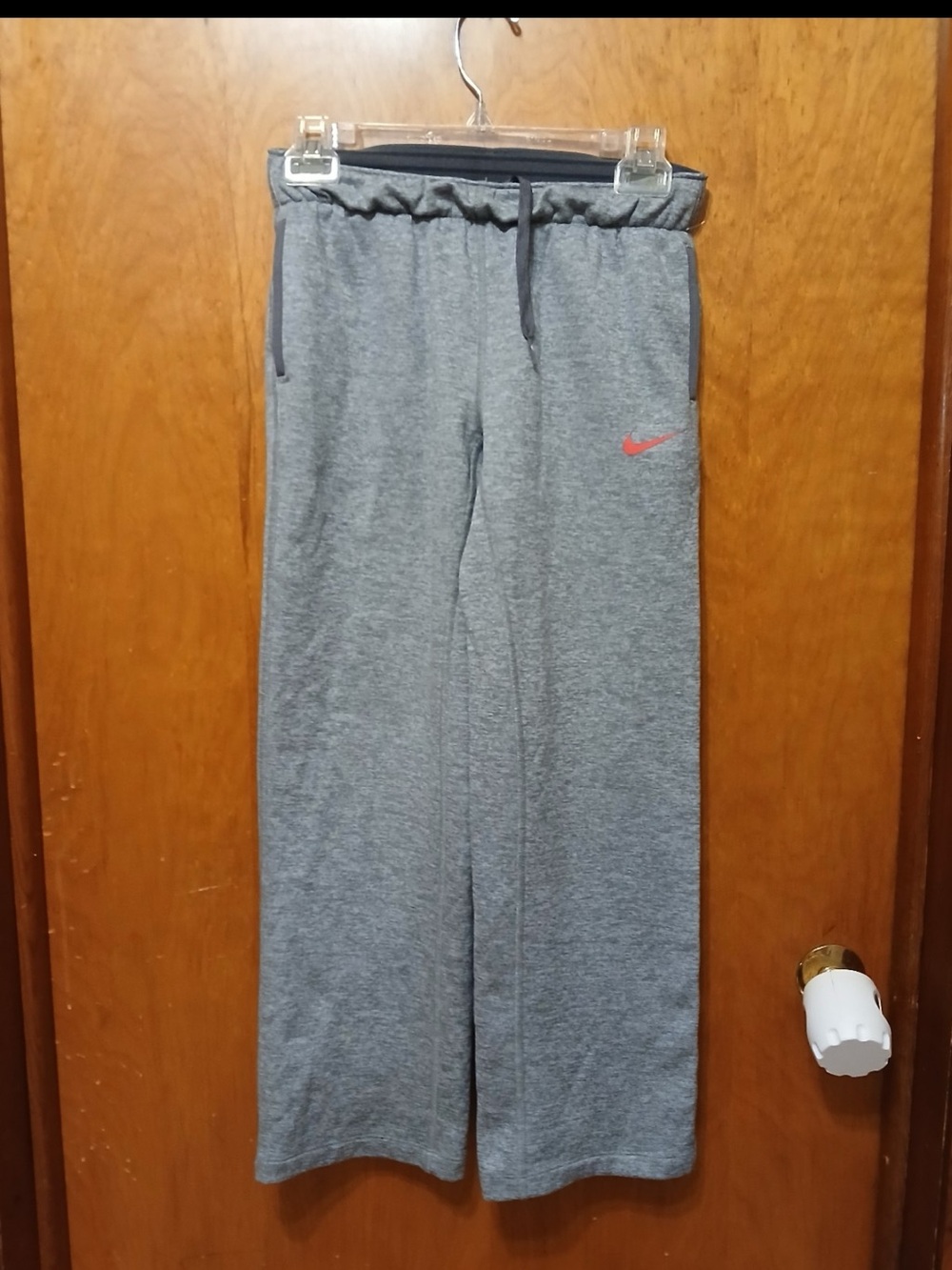 Nike Kids Gray Sweatpants with Coral Swoosh Accent